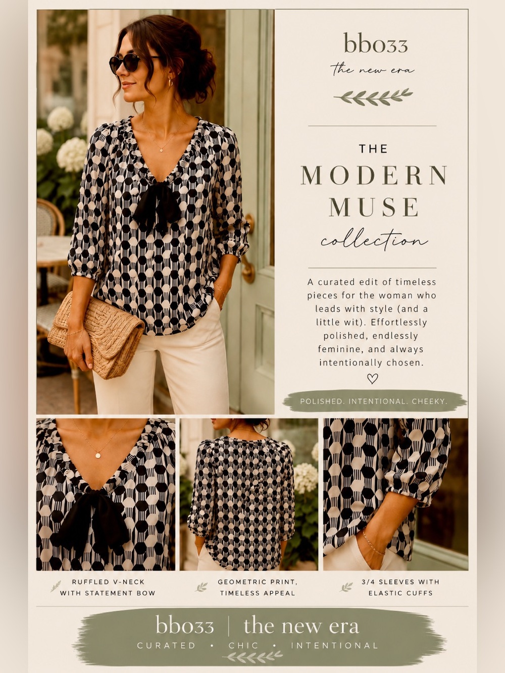 LOFT Black & Ivory Geometric Print Bow Tie Blouse | XS